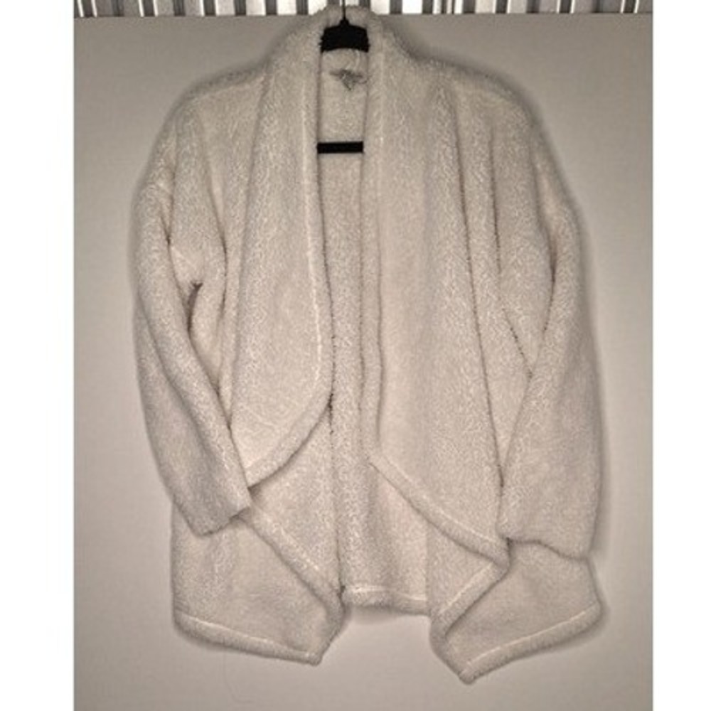 Lucky Brand Womens Cream Sherpa Fleece Open Front Draped Cardigan Sweater Medium